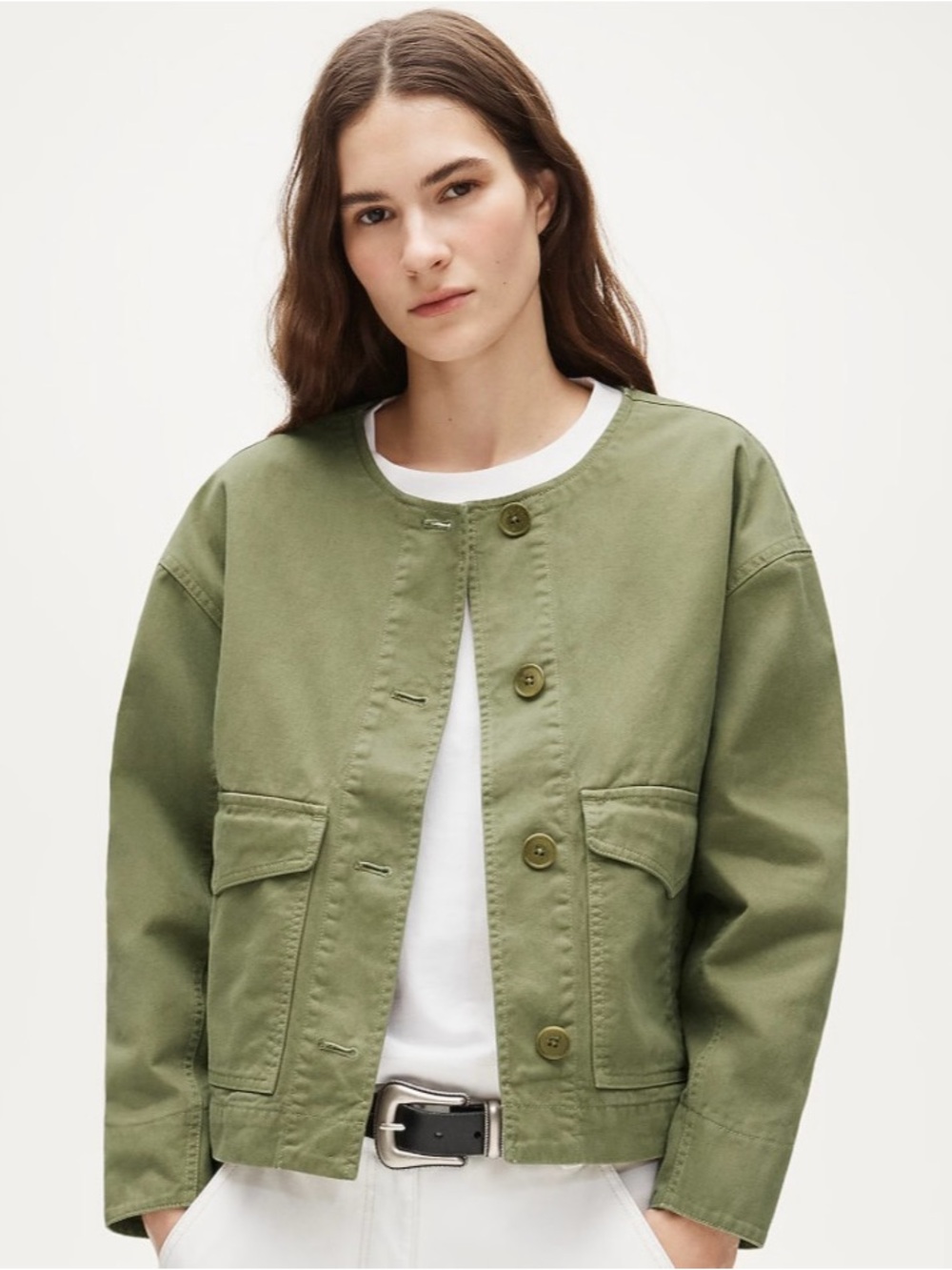 NWT J. Crew Collarless Utility Jacket Brushed Cotton Twill Tuscan Olive